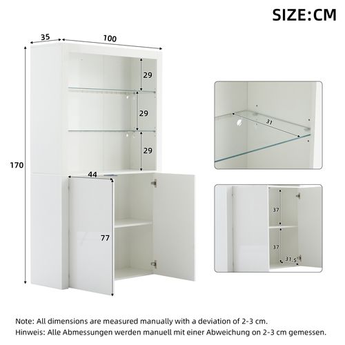 Vitrine Avec LED, 2 Portes Et 3 Étagères Blanc