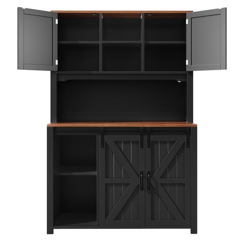 Buffet De Cuisine Avec LED, 2 Portes, 2 Portes Coulissantes, 2 Tiroirs Et 3 Niches Noir