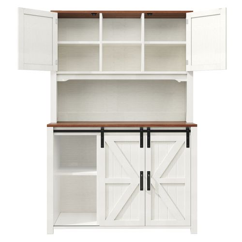 Buffet De Cuisine Avec LED, 2 Portes, 2 Portes Coulissantes, 2 Tiroirs Et 3 Niches Blanc