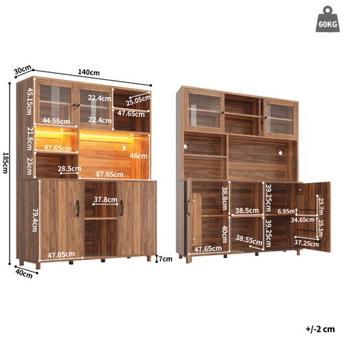 Buffet De Cuisine Avec LED, 4 Portes Et 5 Niches Marron