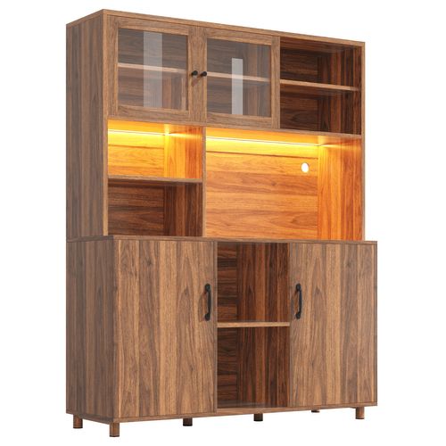Buffet De Cuisine Avec LED, 4 Portes Et 5 Niches Marron