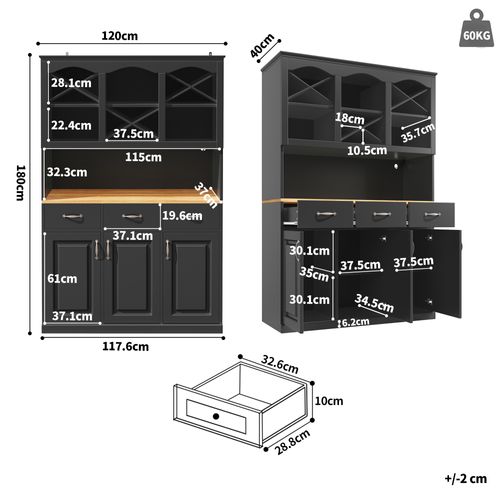 Buffet De Cuisine Avec LED, 3 Portes, 3 Tiroirs Et 7 Niches Noir