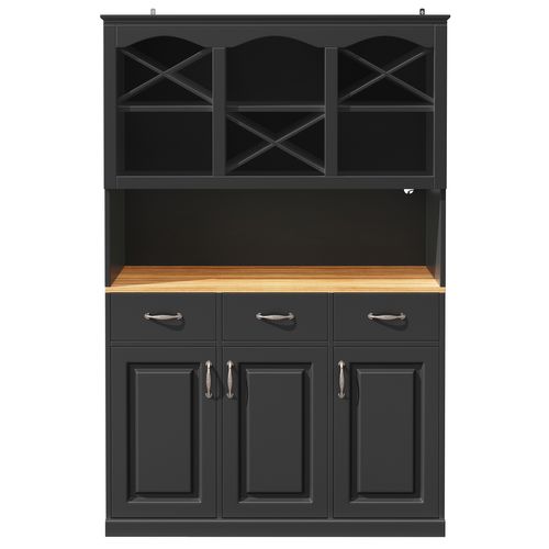 Buffet De Cuisine Avec LED, 3 Portes, 3 Tiroirs Et 7 Niches Noir