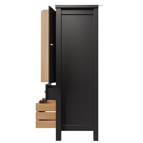 Buffet De Cuisine Avec 2 Portes, 2 Tiroirs Et 3 Paniers De Rangement Noir