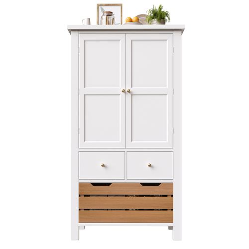 Buffet De Cuisine Avec 2 Portes, 2 Tiroirs Et 3 Paniers De Rangement Blanc