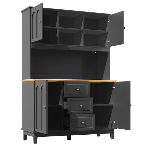 Buffet De Cuisine Avec LED, 4 Portes, 3 Tiroirs Et 3 Niches Noir