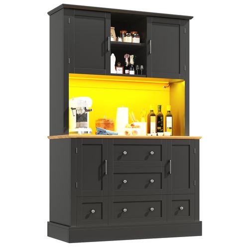 Buffet De Cuisine Avec LED, 4 Portes, 5 Tiroirs Et 3 Niches Noir