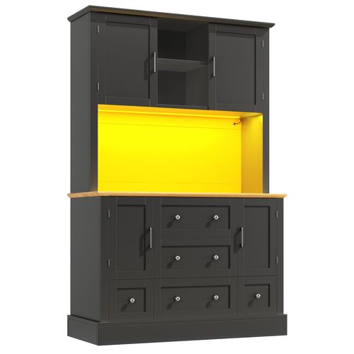 Buffet De Cuisine Avec LED, 4 Portes, 5 Tiroirs Et 3 Niches Noir