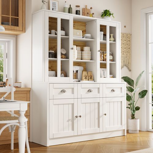 Buffet De Cuisine Avec 5 Portes, 3 Tiroirs Et 3 Niches Blanc