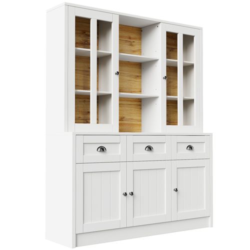 Buffet De Cuisine Avec 5 Portes, 3 Tiroirs Et 3 Niches Blanc