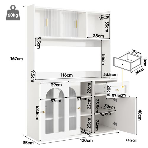 Buffet De Cuisine Avec LED, 1 Porte, 4 Portes Coulissantes Et 1 Tiroir Blanc