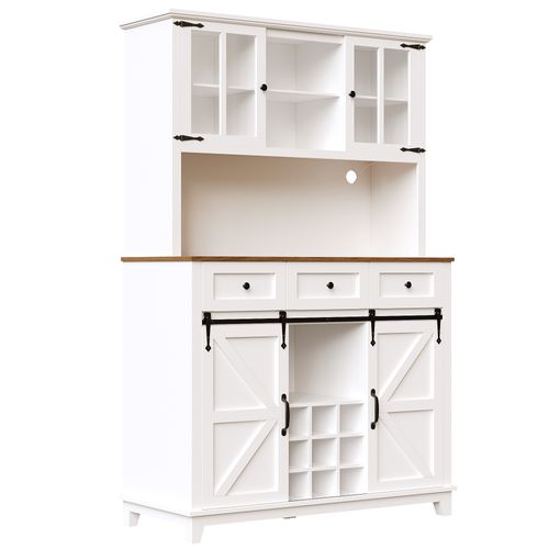 Buffet De Cuisine Avec LED, 2 Portes, 2 Portes Coulissantes Et 3 Tiroirs Blanc