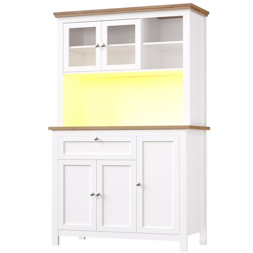 Buffet De Cuisine Avec LED, 5 Portes, 1 Tiroir Et 3 Niches Blanc