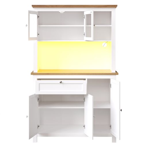 Buffet De Cuisine Avec LED, 5 Portes, 1 Tiroir Et 3 Niches Blanc