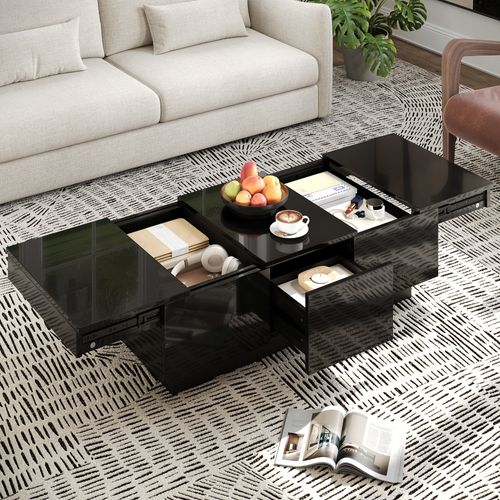 Table Basse Avec 1 Tiroir Et 2 Bureau Extensible Noir