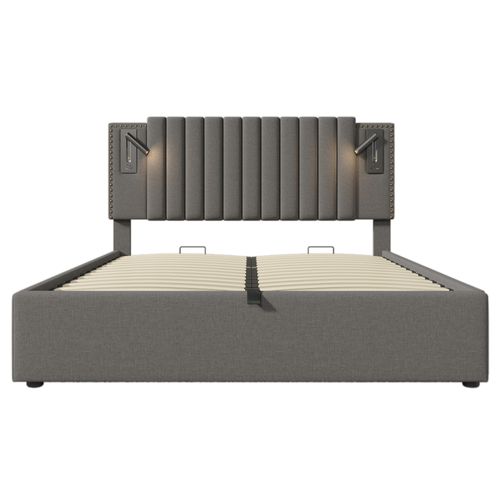 Lit Coffre 160x200cm Avec Port USB Et 2 Lampes De Lecture Gris