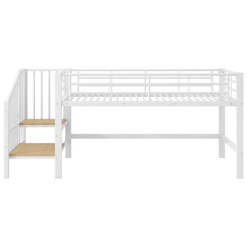 Lit Mezzanine 90x200cm Avec Barrière Et Escalier Métal Blanc