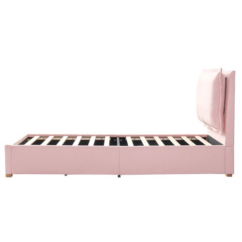 Lit Enfant 90x200 Cm Avec Un Tiroir Et Un Oreiller Amovible Chenille Rose
