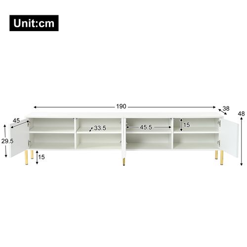 Meuble TV L.190 Cm Avec 4 Portes Et Pieds En Métal Blanc