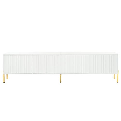 Meuble TV L.190 Cm Avec 4 Portes Et Pieds En Métal Blanc