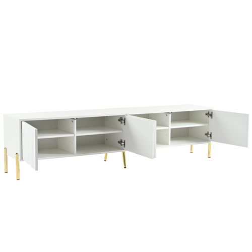 Meuble TV L.190 Cm Avec 4 Portes Et Pieds En Métal Blanc