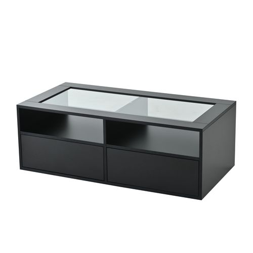 Table Basse Avec LED, 2 Tiroirs Et 2 Niches Noir