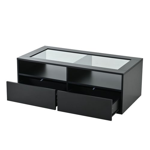 Table Basse Avec LED, 2 Tiroirs Et 2 Niches Noir