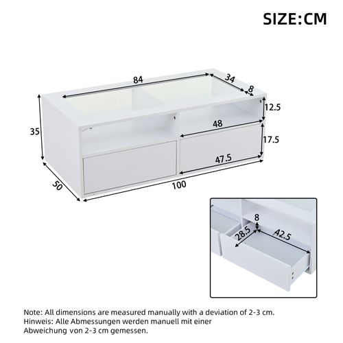 Table Basse Avec LED, 2 Tiroirs Et 2 Niches Blanc