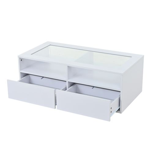 Table Basse Avec LED, 2 Tiroirs Et 2 Niches Blanc