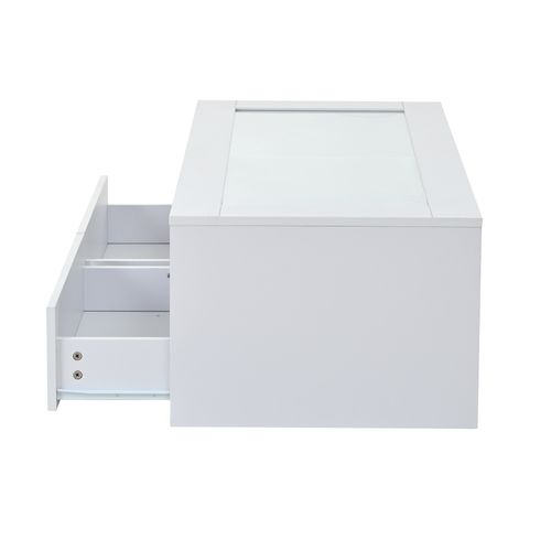 Table Basse Avec LED, 2 Tiroirs Et 2 Niches Blanc