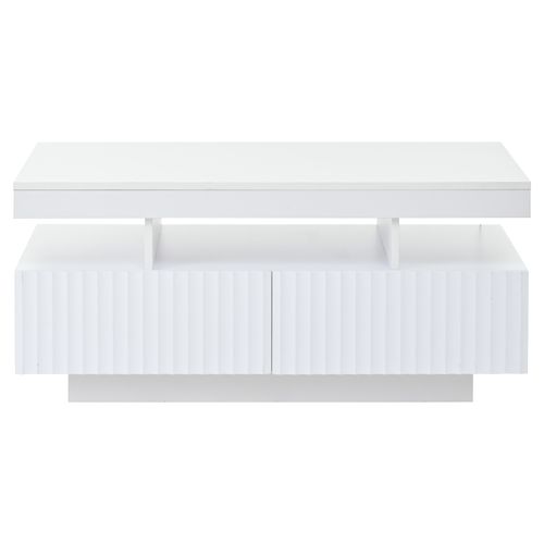 Table Basse Avec LED, 2 Tiroirs Et 3 Niches Blanc