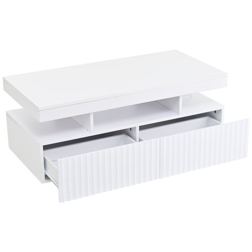 Table Basse Avec LED, 2 Tiroirs Et 3 Niches Blanc