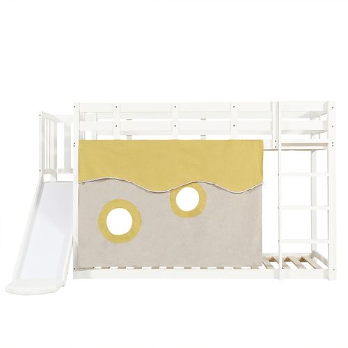 Lit Superposé 2x90x200cm Avec Barrière Et Toboggans Blanc