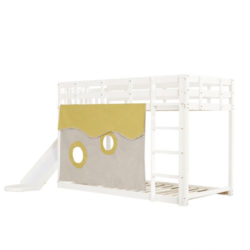 Lit Superposé 2x90x200cm Avec Barrière Et Toboggans Blanc