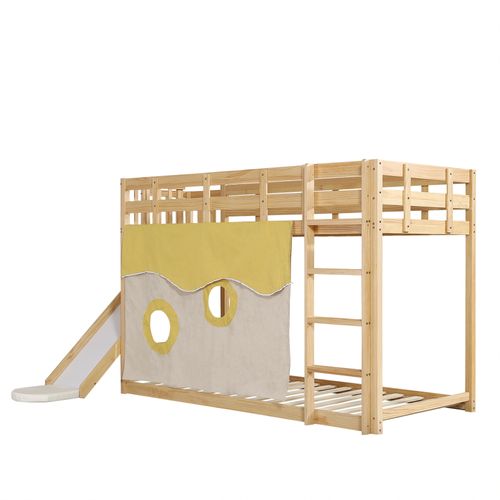 Lit Superposé 2x90x200cm Avec Barrière Et Toboggans Imitation Chêne