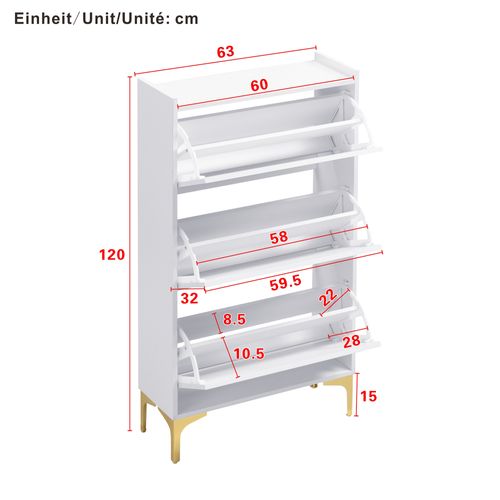 Meuble à Chaussures Avec 3 Portes Et Pieds En Métal Blanc