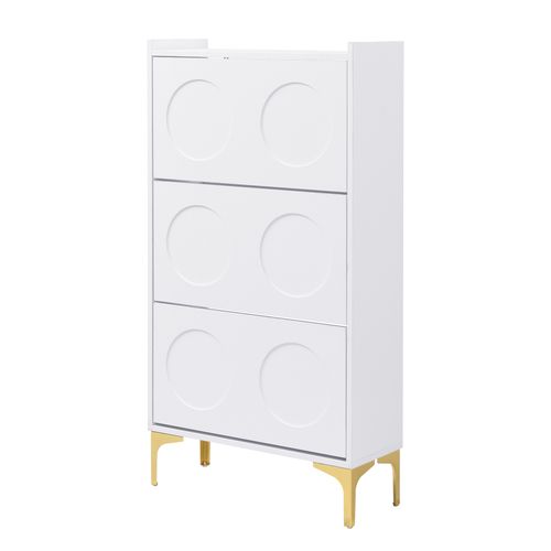 Meuble à Chaussures Avec 3 Portes Et Pieds En Métal Blanc