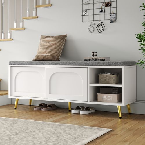 Meuble à Chaussures Avec 2 Portes Coulissantes Et 2 Niches Blanc