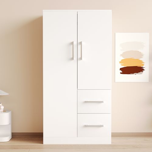 Armoire Avec 2 Portes Et 2 Tiroirs Blanc