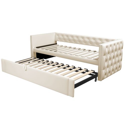 Lit Gigogne Lit Rembourré 90x200 Cm Velours Beige