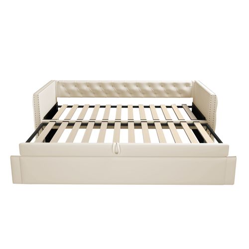 Lit Gigogne Lit Rembourré 90x200 Cm Velours Beige