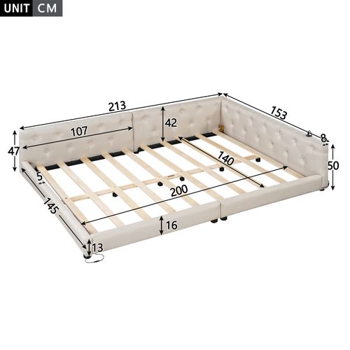 Lit 140x200 Cm Avec LED,usb Et Sommier Beige