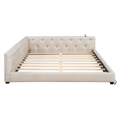 Lit 140x200 Cm Avec LED,usb Et Sommier Beige