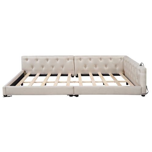 Lit 140x200 Cm Avec LED,usb Et Sommier Beige
