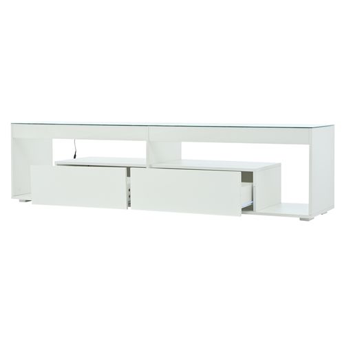 Meuble TV L.180 Cm Avec LED, 2 Tiorirs Et 2 Niches Blanc
