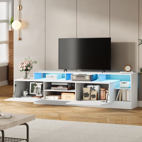 Meuble TV L.190 Cm Avec LED, 2 Tiorirs Et 5 Niches Blanc