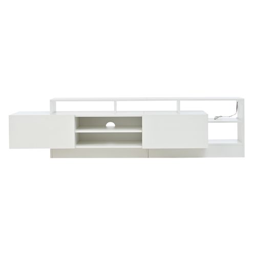 Meuble TV L.190 Cm Avec LED, 2 Tiorirs Et 5 Niches Blanc