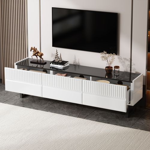 Meuble TV L.170 Cm Avec 3 Tiroirs Blanc