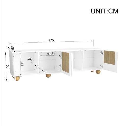 Meuble TV L.175 Cm Avec 4 Portes Blanc + Imitation Chêne