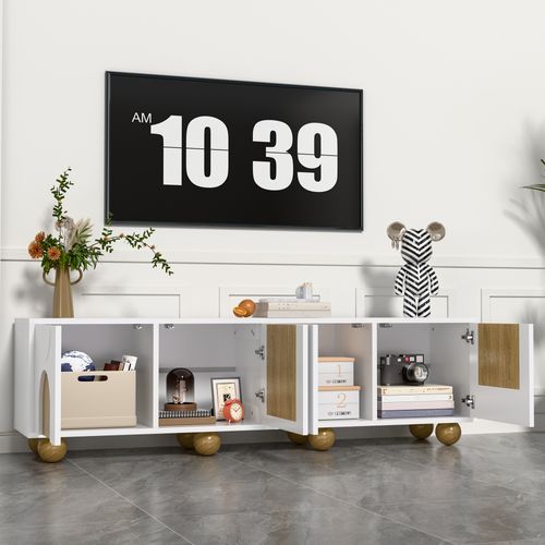 Meuble TV L.175 Cm Avec 4 Portes Blanc + Imitation Chêne
